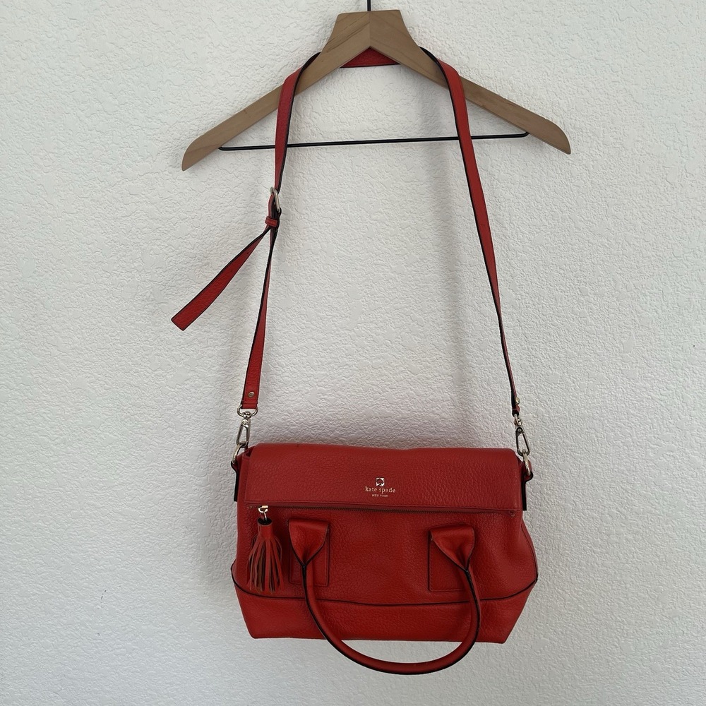 Kate Spade NY Southport Ave Carmen Orange Leather Tote Bag Tassel Satchel